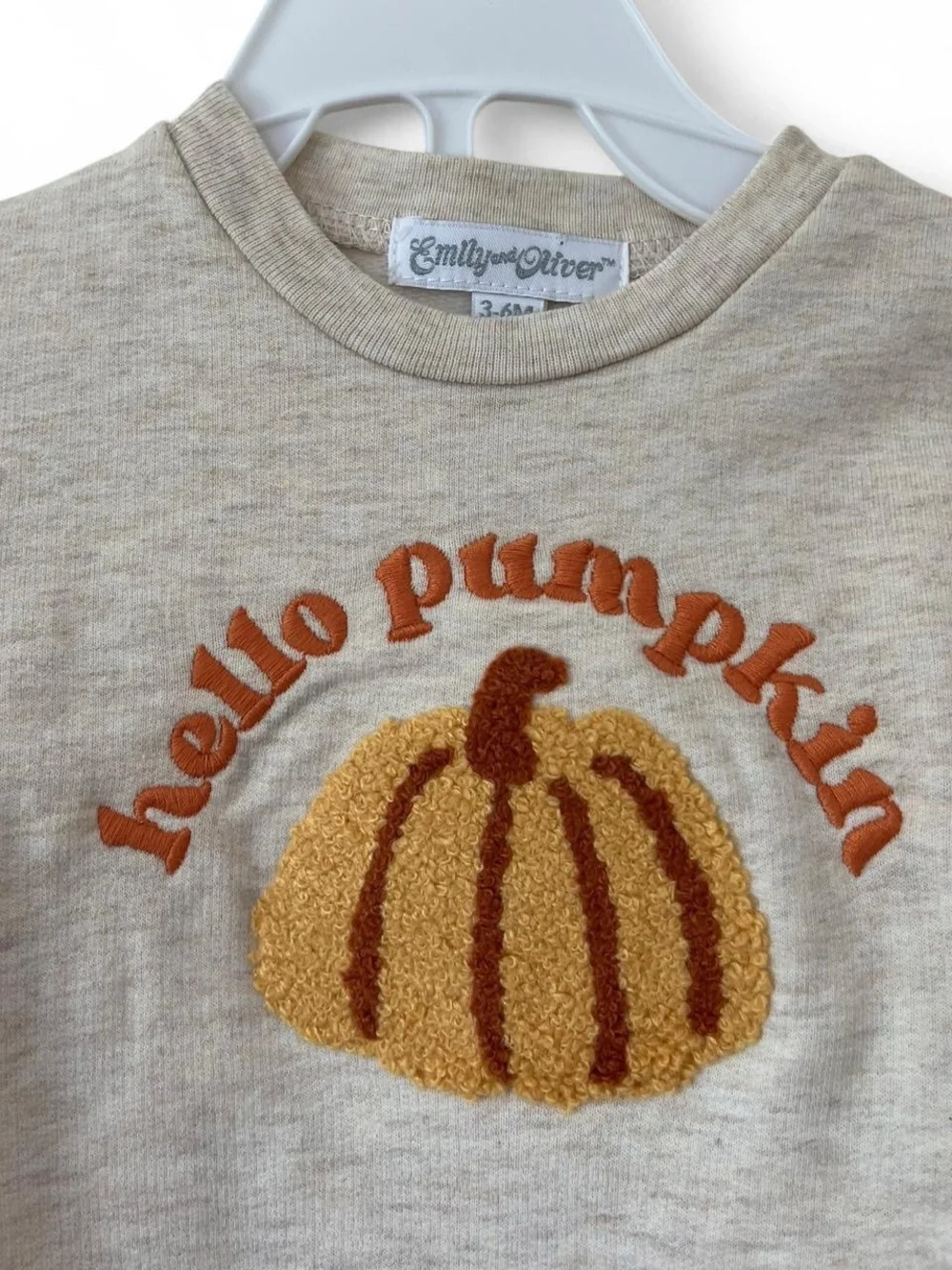 3-6M Girl 2 Piece Set Sweatshirt Pants Hello Pumpkin Outfit Sherpa Patchwork NWT